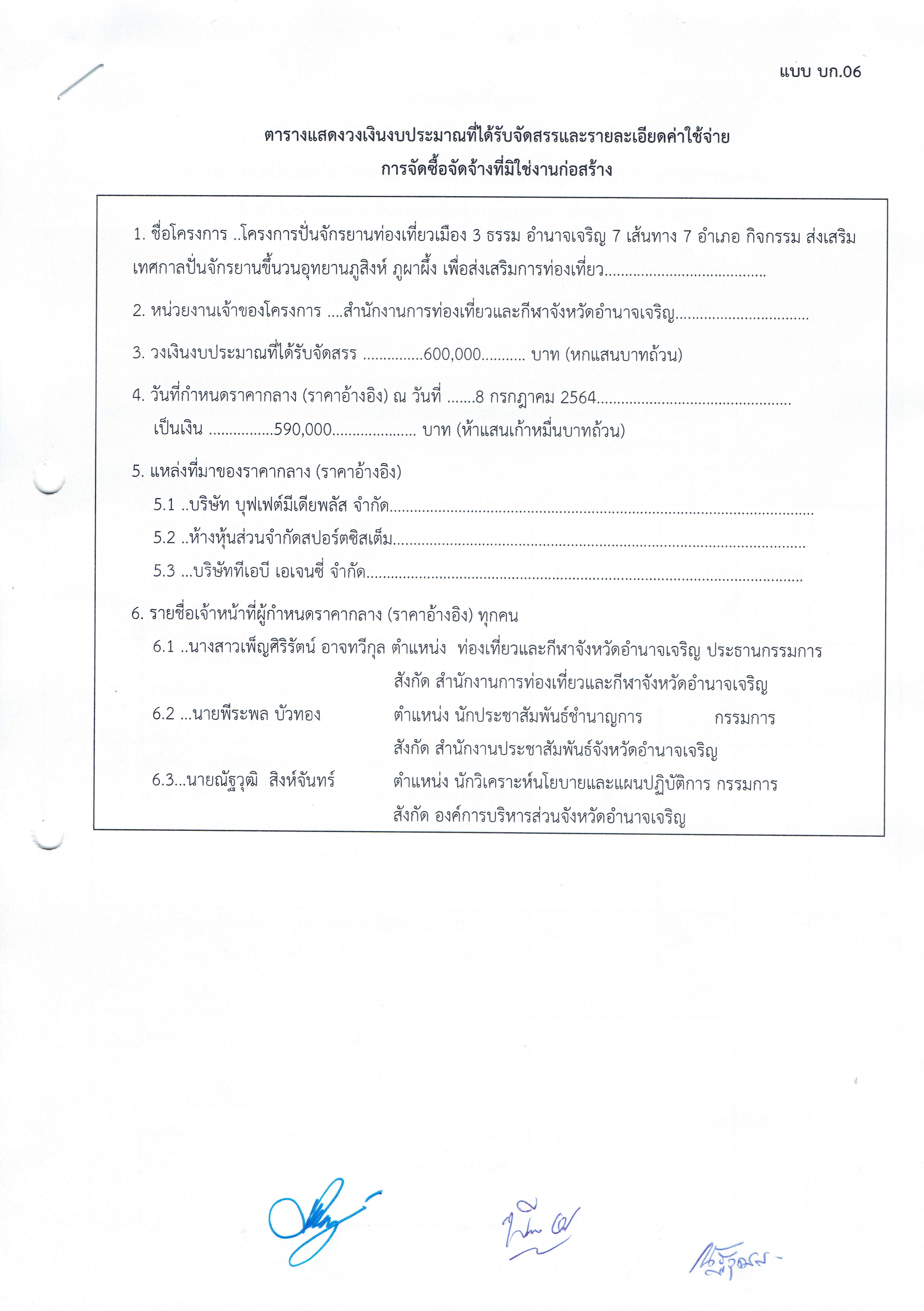 ตารางแสดงวงเงินงบประมาณที่ได้รับจัดสรรและรายละเอียดค่าใช้จ่ายการจัดซื้อจัดจ้างที่มิใช่งานก่อสร้าง